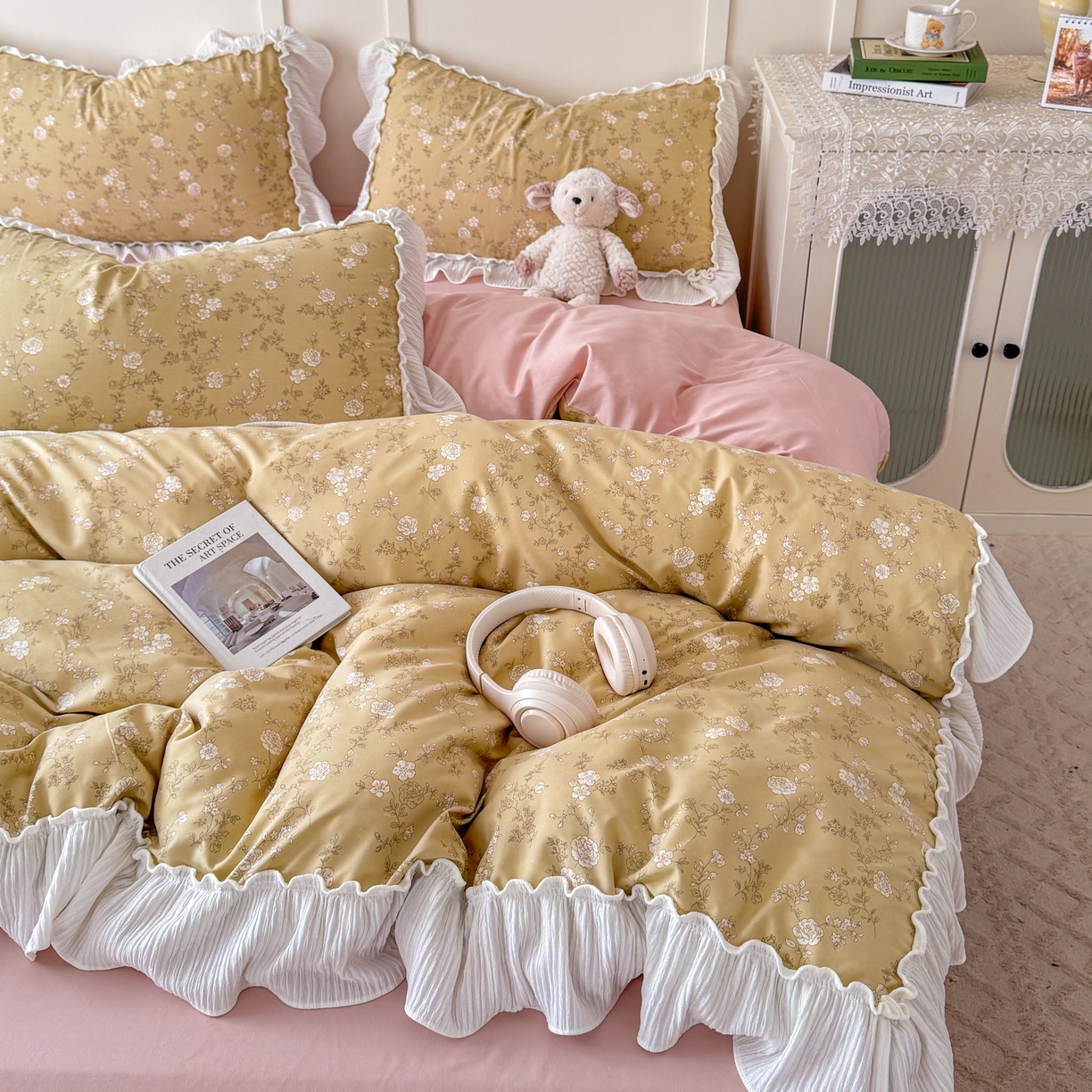 91家纺网 家纺一手货源 找家纺 橘子家 2026新款柔肤棉床单四件套 漫山茶花