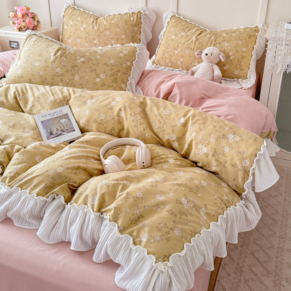 91家纺网 家纺一手货源 找家纺 橘子家 2026新款柔肤棉床单四件套 漫山茶花