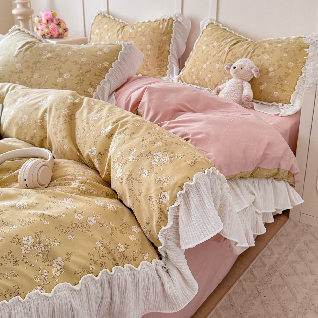 91家纺网 家纺一手货源 找家纺 橘子家 2026新款柔肤棉床单四件套 漫山茶花