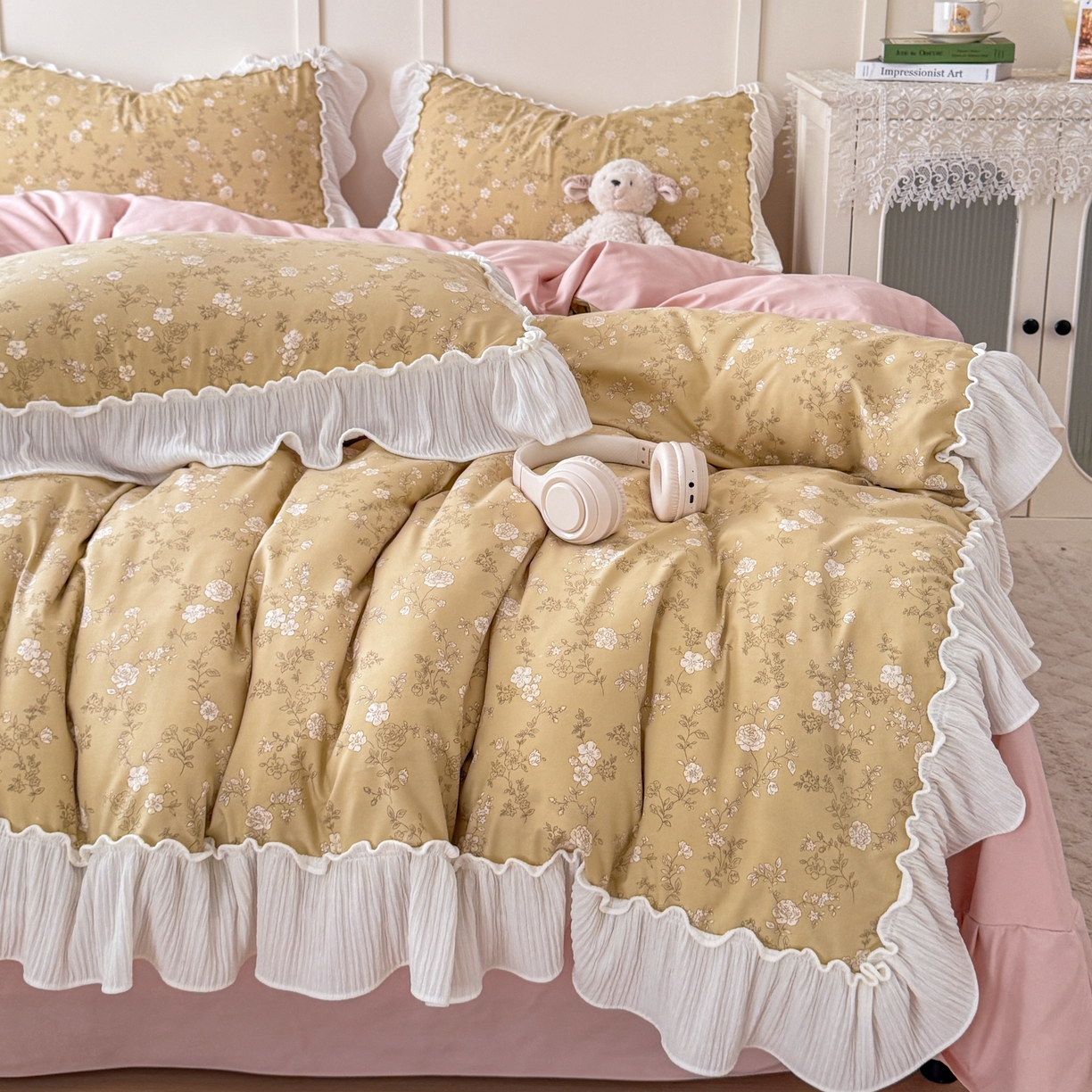 91家纺网 家纺一手货源 找家纺 橘子家 2026新款柔肤棉床单四件套 漫山茶花