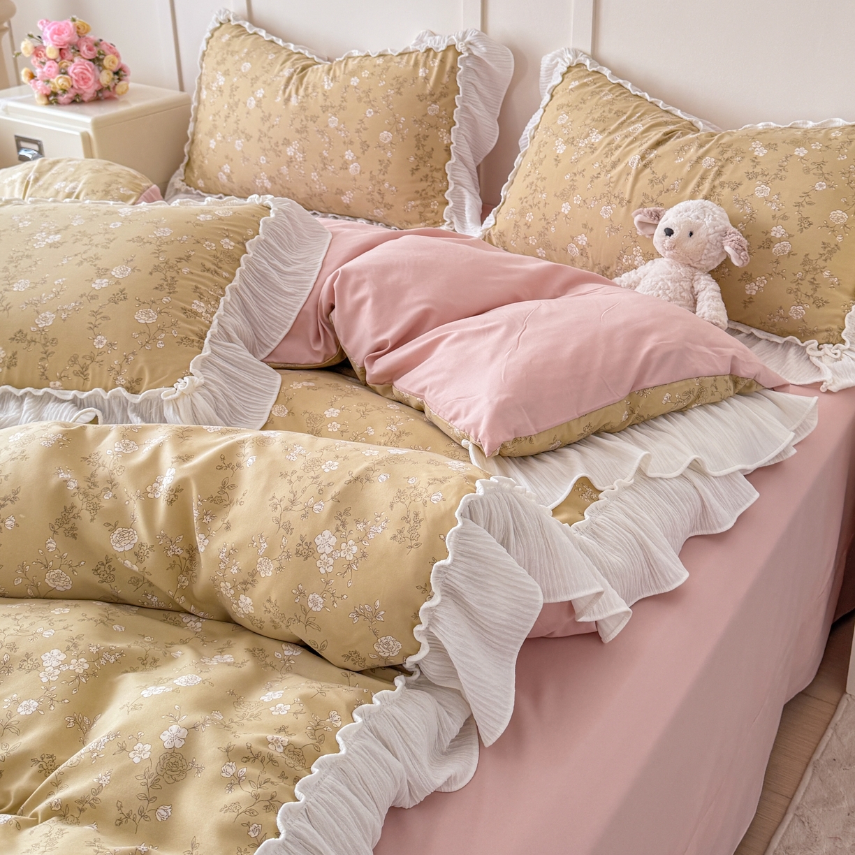 91家纺网 家纺一手货源 找家纺 橘子家 2026新款柔肤棉床单四件套 漫山茶花