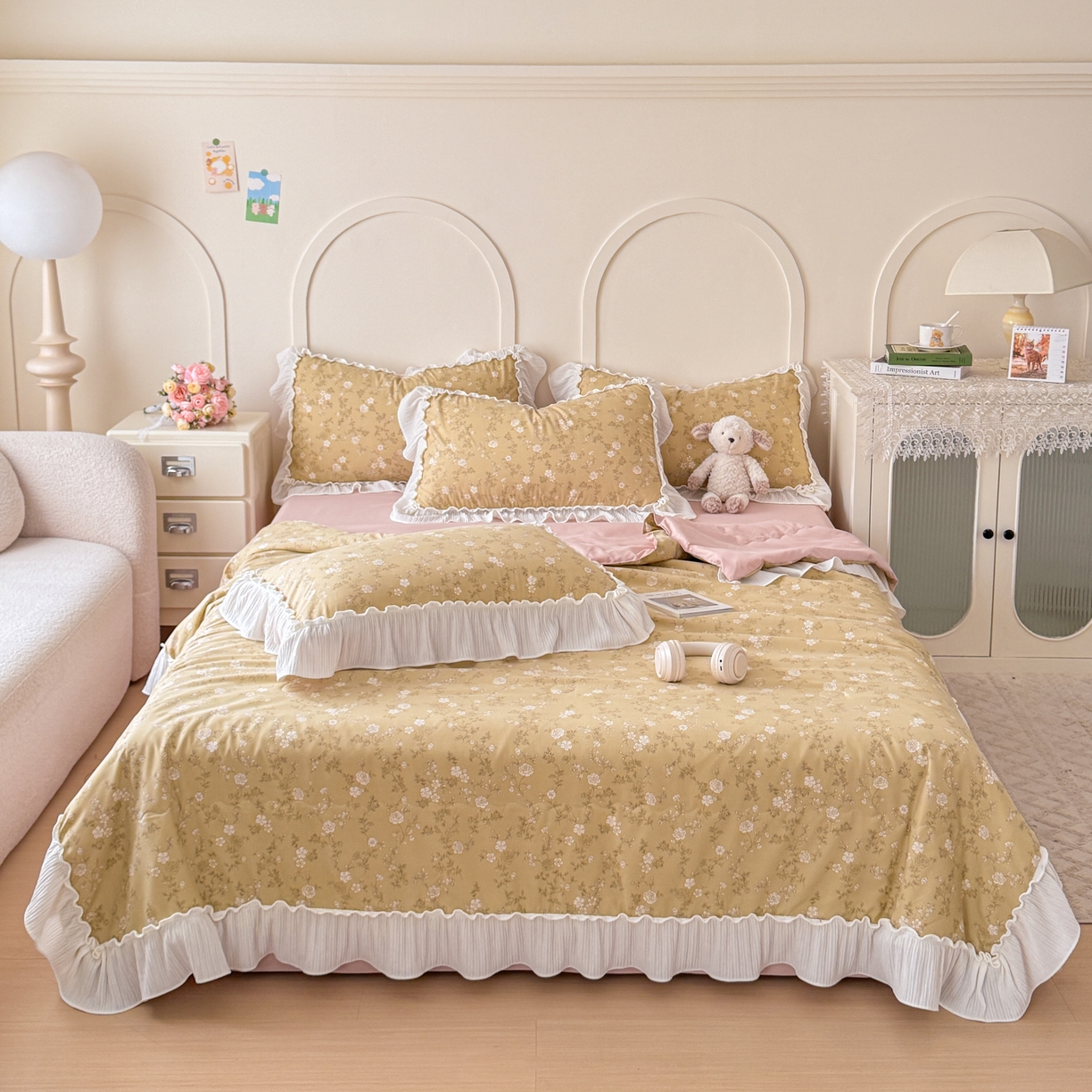 91家纺网 家纺一手货源 找家纺 橘子家 2026新款柔肤棉床单四件套 漫山茶花