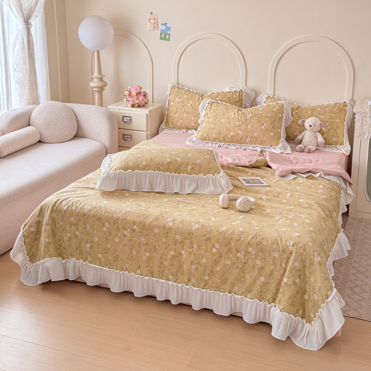 91家纺网 家纺一手货源 找家纺 橘子家 2026新款柔肤棉床单四件套 漫山茶花