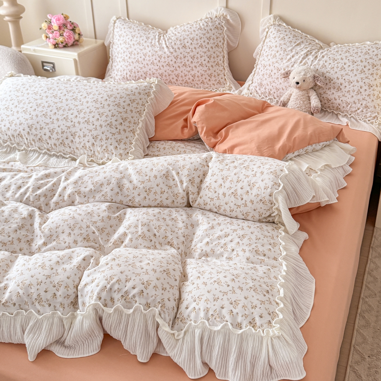 91家纺网 家纺一手货源 找家纺 橘子家 2026新款柔肤棉床单四件套 米娜