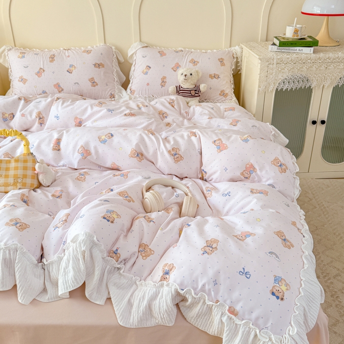 91家纺网 家纺一手货源 找家纺 橘子家 2026新款柔肤棉床单四件套 奶酪熊