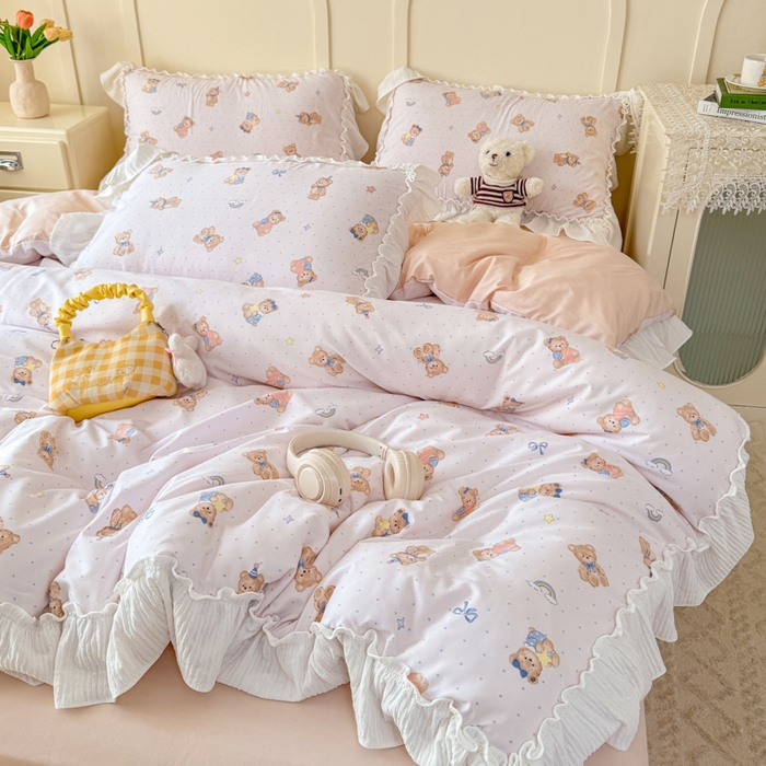 91家纺网 家纺一手货源 找家纺 橘子家 2026新款柔肤棉床单四件套 奶酪熊