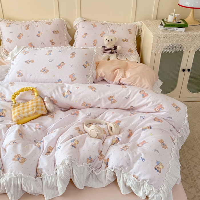 91家纺网 家纺一手货源 找家纺 橘子家 2026新款柔肤棉床单四件套 奶酪熊