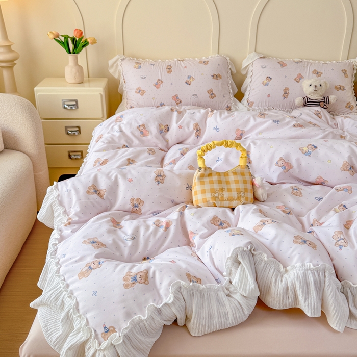 91家纺网 家纺一手货源 找家纺 橘子家 2026新款柔肤棉床单四件套 奶酪熊