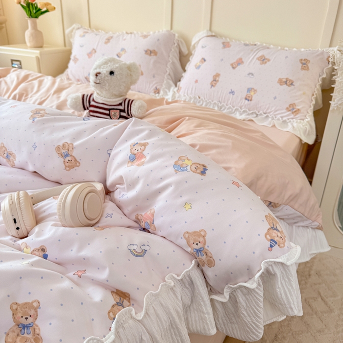 91家纺网 家纺一手货源 找家纺 橘子家 2026新款柔肤棉床单四件套 奶酪熊