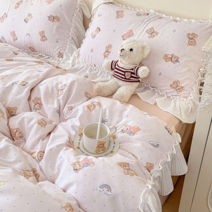 91家纺网 家纺一手货源 找家纺 橘子家 2026新款柔肤棉床单四件套 奶酪熊