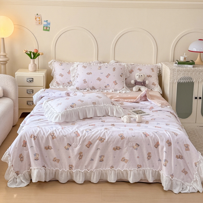 91家纺网 家纺一手货源 找家纺 橘子家 2026新款柔肤棉床单四件套 奶酪熊