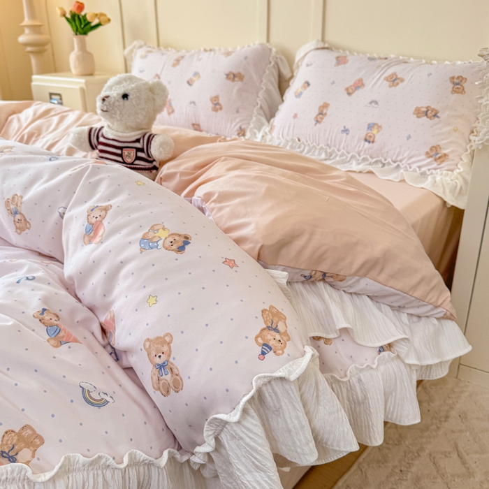 91家纺网 家纺一手货源 找家纺 橘子家 2026新款柔肤棉床单四件套 奶酪熊