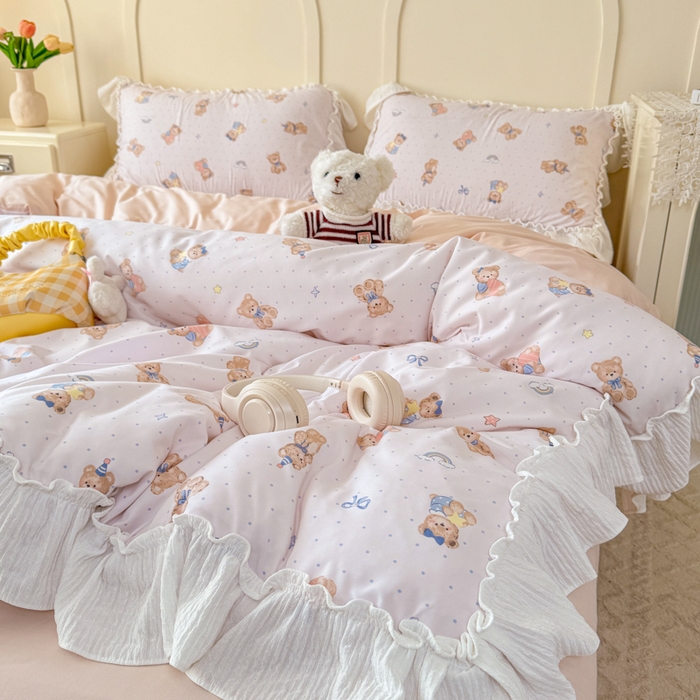 91家纺网 家纺一手货源 找家纺 橘子家 2026新款柔肤棉床单四件套 奶酪熊