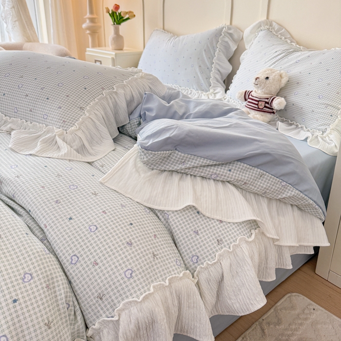 91家纺网 家纺一手货源 找家纺 橘子家 2026新款柔肤棉床单四件套 奶盐爱心