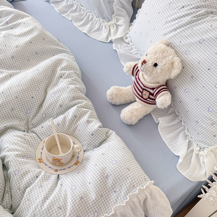 91家纺网 家纺一手货源 找家纺 橘子家 2026新款柔肤棉床单四件套 奶盐爱心