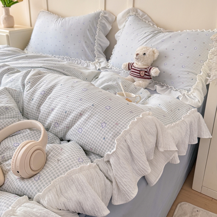 91家纺网 家纺一手货源 找家纺 橘子家 2026新款柔肤棉床单四件套 奶盐爱心