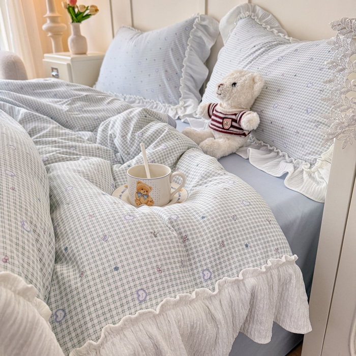 91家纺网 家纺一手货源 找家纺 橘子家 2026新款柔肤棉床单四件套 奶盐爱心