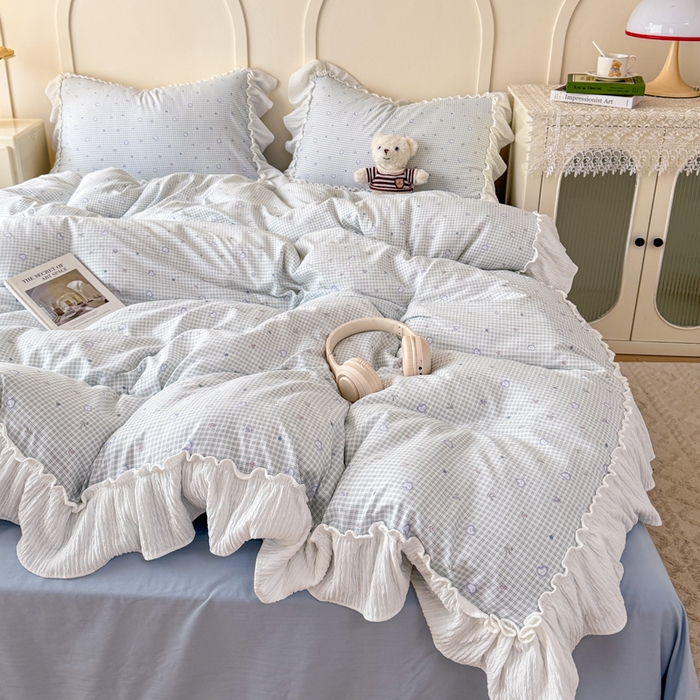 91家纺网 家纺一手货源 找家纺 橘子家 2026新款柔肤棉床单四件套 奶盐爱心