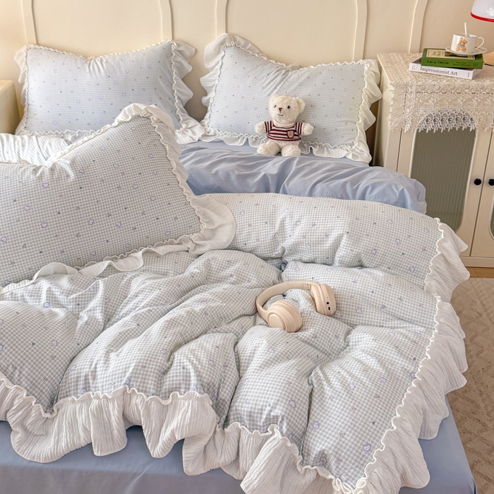 91家纺网 家纺一手货源 找家纺 橘子家 2026新款柔肤棉床单四件套 奶盐爱心