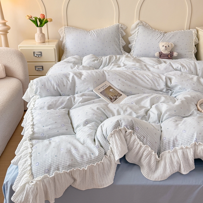 91家纺网 家纺一手货源 找家纺 橘子家 2026新款柔肤棉床单四件套 奶盐爱心