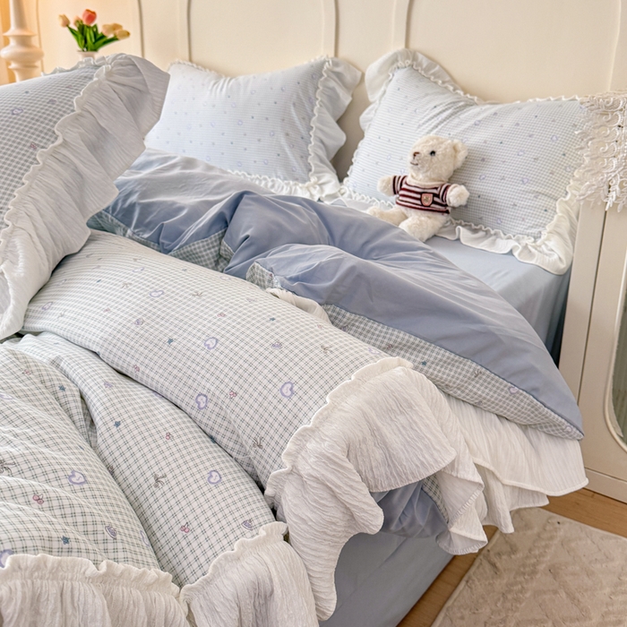 91家纺网 家纺一手货源 找家纺 橘子家 2026新款柔肤棉床单四件套 奶盐爱心