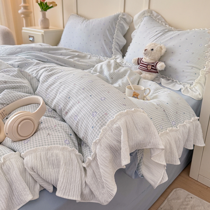 91家纺网 家纺一手货源 找家纺 橘子家 2026新款柔肤棉床单四件套 奶盐爱心