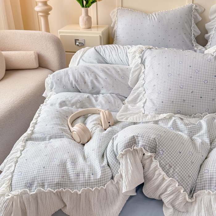 91家纺网 家纺一手货源 找家纺 橘子家 2026新款柔肤棉床单四件套 奶盐爱心