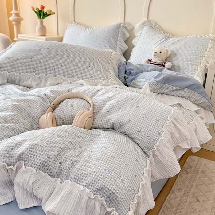 91家纺网 家纺一手货源 找家纺 橘子家 2026新款柔肤棉床单四件套 奶盐爱心