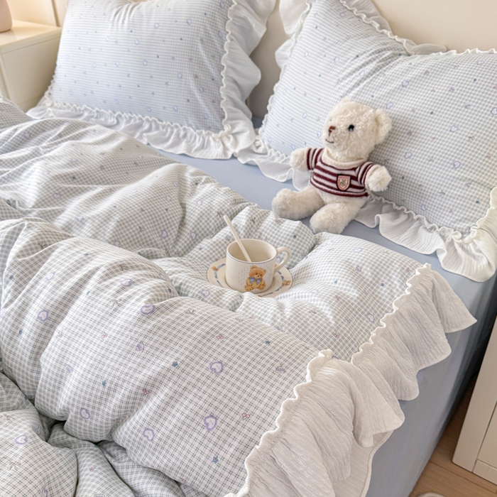 91家纺网 家纺一手货源 找家纺 橘子家 2026新款柔肤棉床单四件套 奶盐爱心