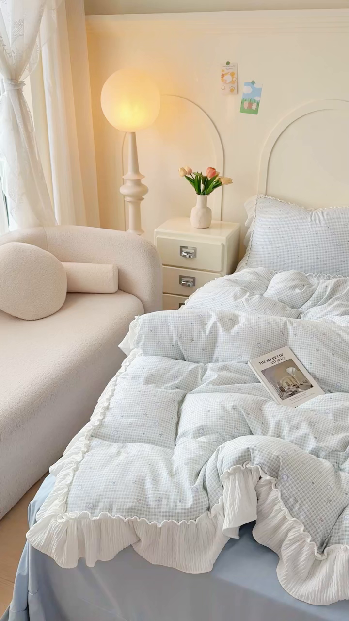 91家纺网 家纺一手货源 找家纺 橘子家 2026新款柔肤棉床单四件套 奶盐爱心