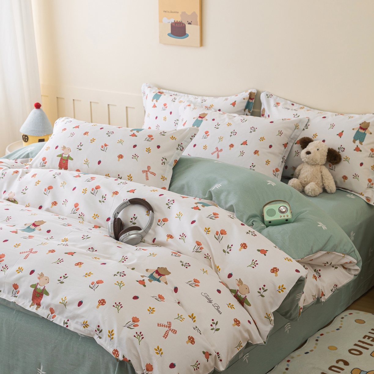 91家纺网 家纺一手货源 找家纺 梦纤绒 2026新款全棉纯棉印花四件套 花海小宠