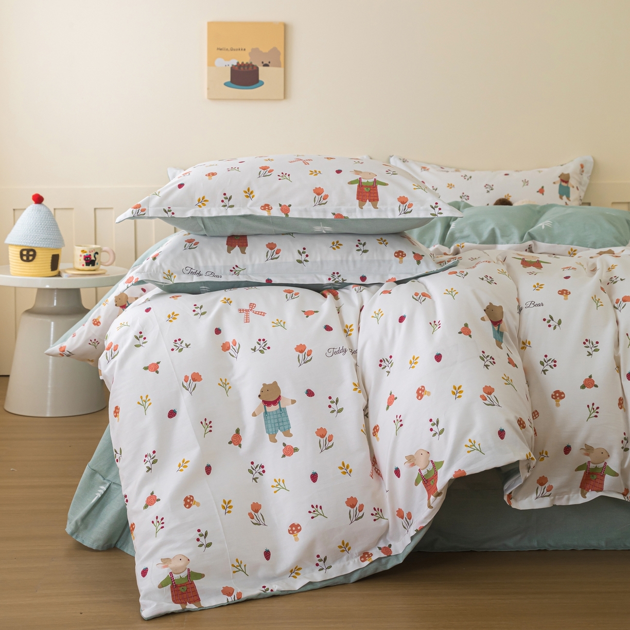 91家纺网 家纺一手货源 找家纺 梦纤绒 2026新款全棉纯棉印花四件套 花海小宠