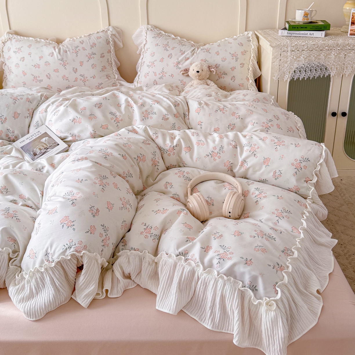 91家纺网 家纺一手货源 找家纺 橘子家 2026新款柔肤棉床单四件套 奶油小花