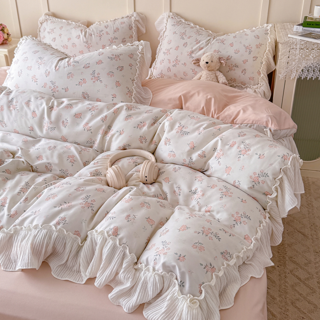 91家纺网 家纺一手货源 找家纺 橘子家 2026新款柔肤棉床单四件套 奶油小花