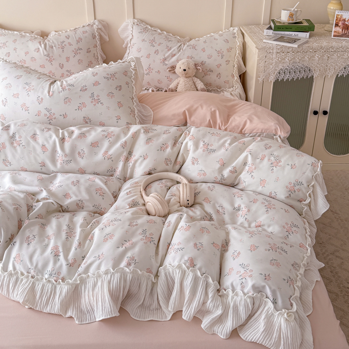 91家纺网 家纺一手货源 找家纺 橘子家 2026新款柔肤棉床单四件套 奶油小花