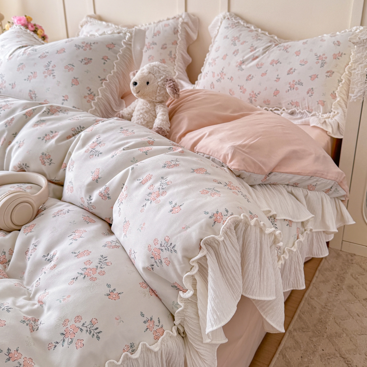 91家纺网 家纺一手货源 找家纺 橘子家 2026新款柔肤棉床单四件套 奶油小花