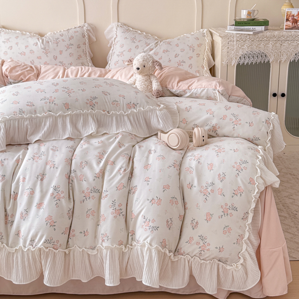 91家纺网 家纺一手货源 找家纺 橘子家 2026新款柔肤棉床单四件套 奶油小花