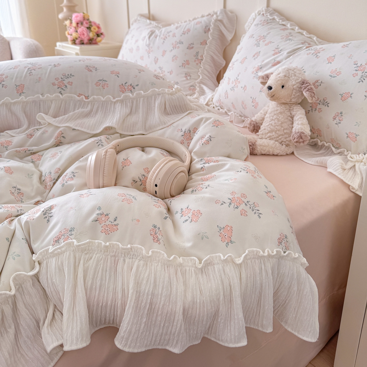 91家纺网 家纺一手货源 找家纺 橘子家 2026新款柔肤棉床单四件套 奶油小花