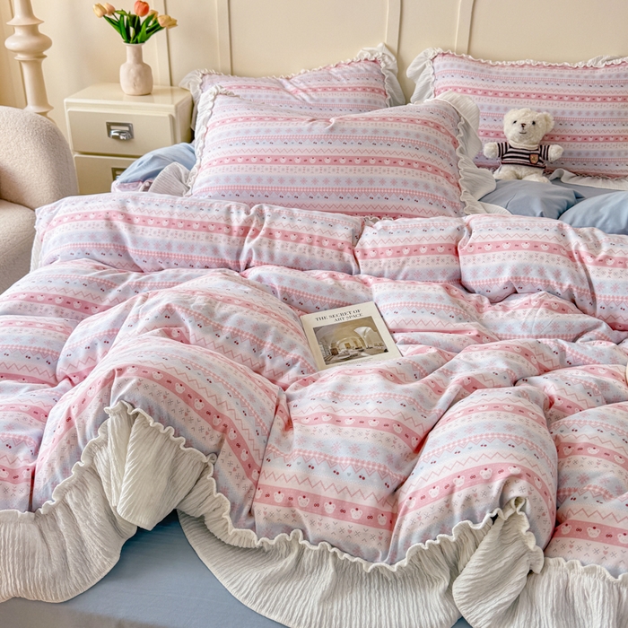 91家纺网 家纺一手货源 找家纺 橘子家 2026新款柔肤棉床单四件套 少女-粉