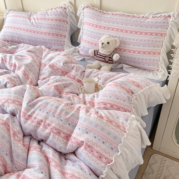 91家纺网 家纺一手货源 找家纺 橘子家 2026新款柔肤棉床单四件套 少女-粉