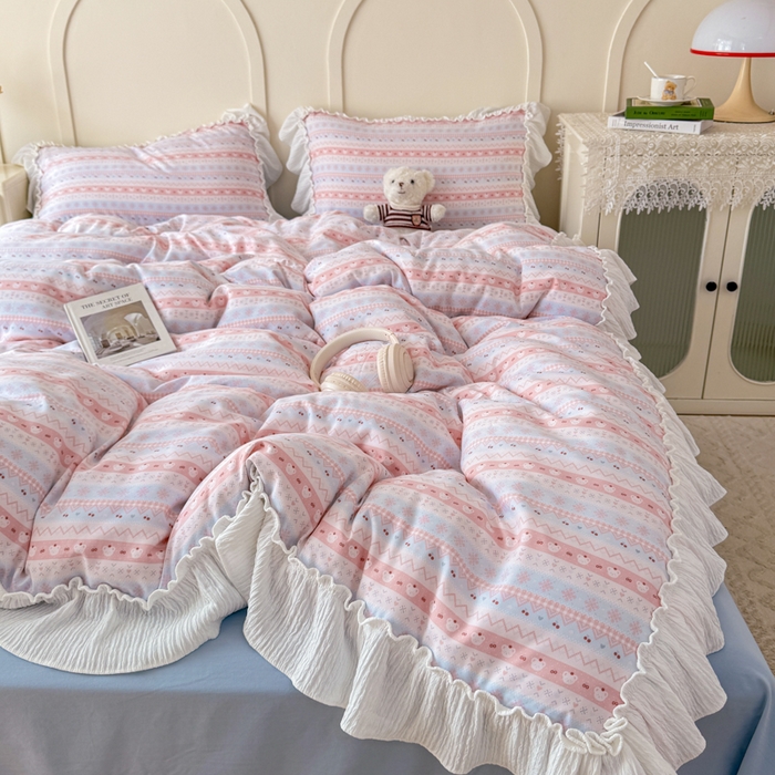 91家纺网 家纺一手货源 找家纺 橘子家 2026新款柔肤棉床单四件套 少女-粉