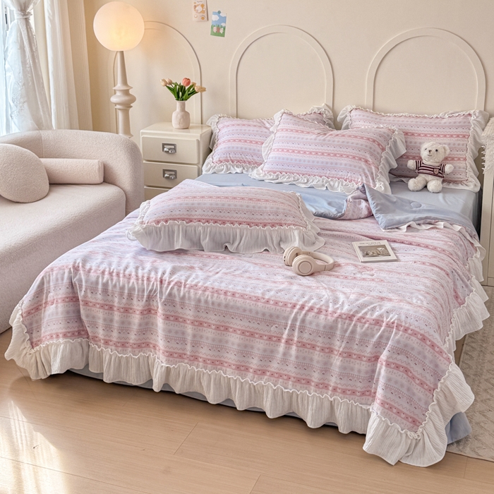 91家纺网 家纺一手货源 找家纺 橘子家 2026新款柔肤棉床单四件套 少女-粉