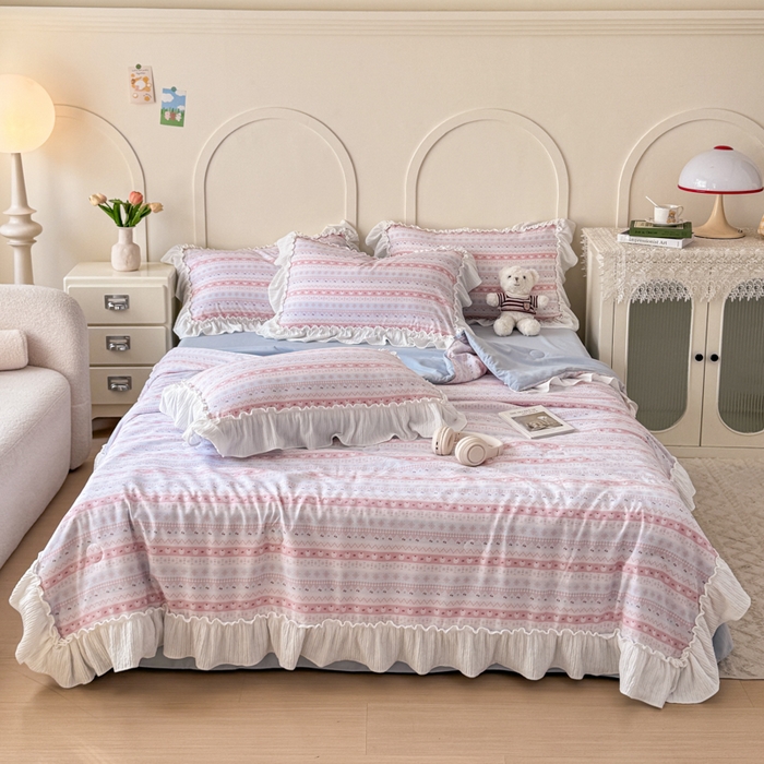 91家纺网 家纺一手货源 找家纺 橘子家 2026新款柔肤棉床单四件套 少女-粉