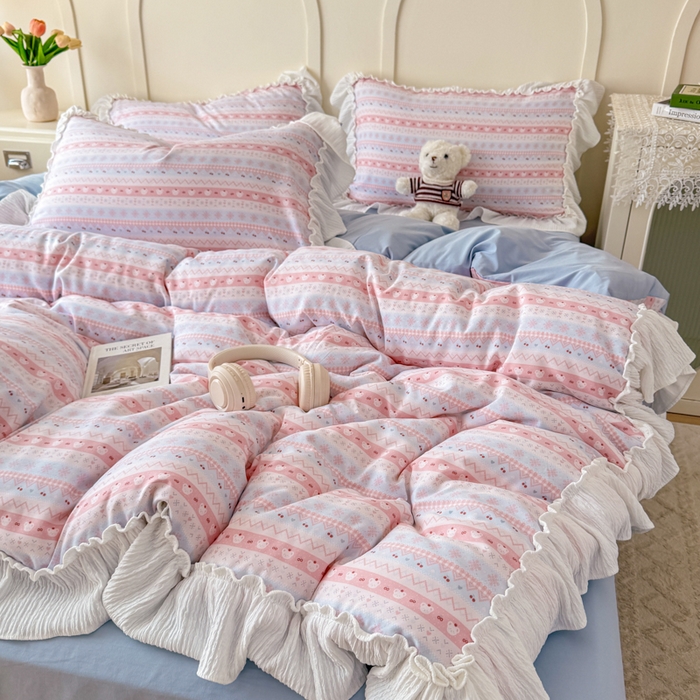 91家纺网 家纺一手货源 找家纺 橘子家 2026新款柔肤棉床单四件套 少女-粉