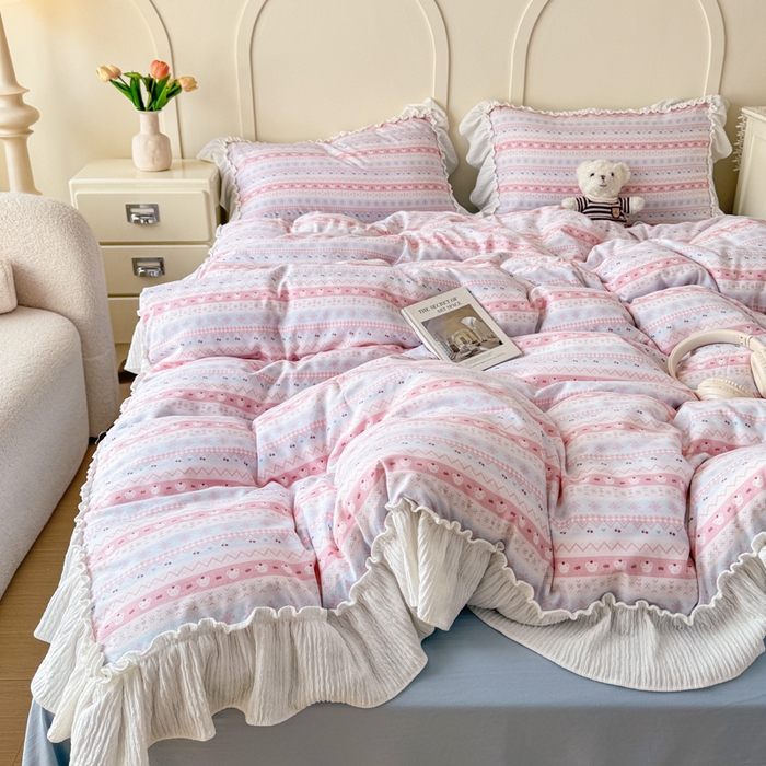 91家纺网 家纺一手货源 找家纺 橘子家 2026新款柔肤棉床单四件套 少女-粉