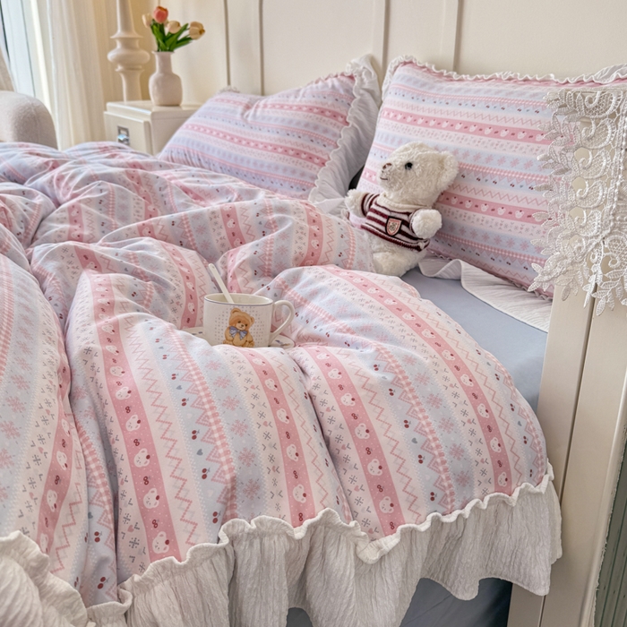 91家纺网 家纺一手货源 找家纺 橘子家 2026新款柔肤棉床单四件套 少女-粉