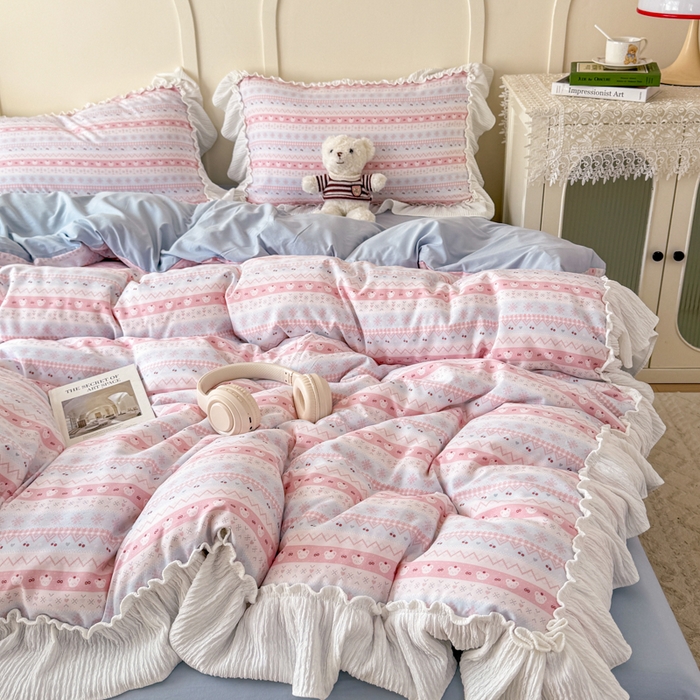 91家纺网 家纺一手货源 找家纺 橘子家 2026新款柔肤棉床单四件套 少女-粉