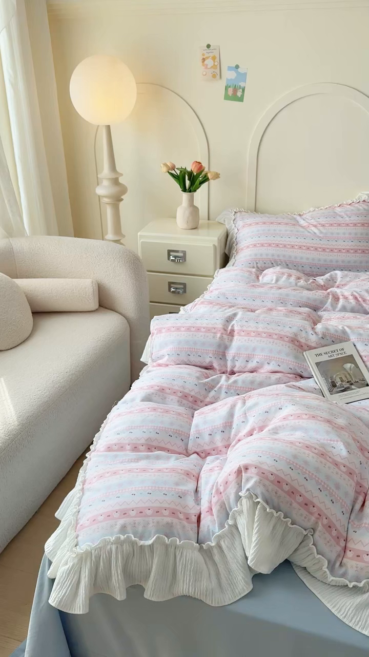 91家纺网 家纺一手货源 找家纺 橘子家 2026新款柔肤棉床单四件套 少女-粉