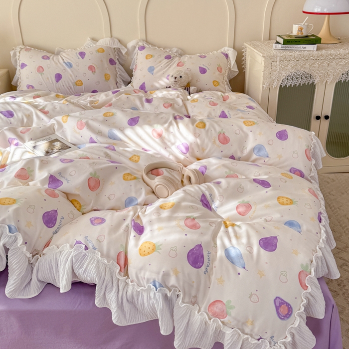 91家纺网 家纺一手货源 找家纺 橘子家 2026新款柔肤棉床单四件套 水果派