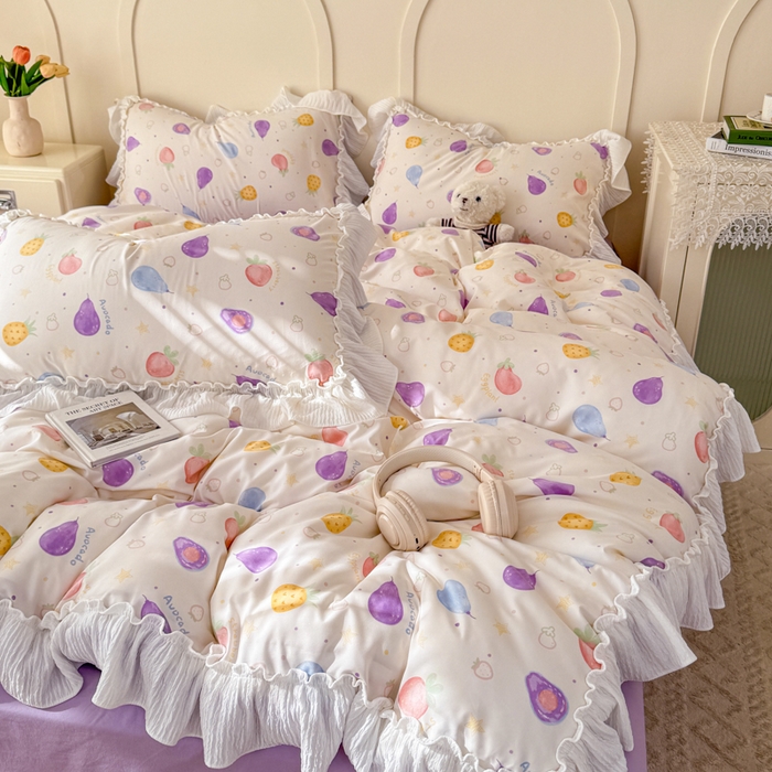 91家纺网 家纺一手货源 找家纺 橘子家 2026新款柔肤棉床单四件套 水果派